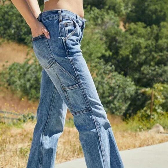 John Galt Medium Blue Natalia Low  Rise Carpenter Jeans - Picture 2 of 12